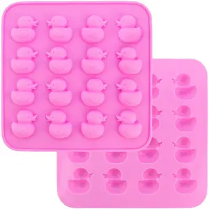 2 Pack 16-Cavity Duck Shaped  Mold Non-Stick  Grad Mini Size Rubber Duck  Duck  Mold for Cupcake Decoration  Jelly Hard Candy  Ice Cube Trays