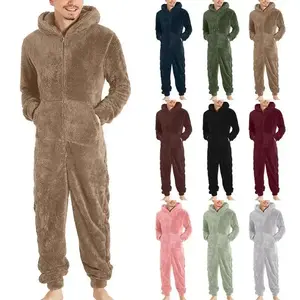 Men's Couple Zipper Warm Plush Jumpsuit Warm Pajamas Loungewear Menswear Nightwear Homewear
