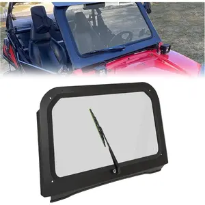 Front Full Tinted Windshield Compatible with 2008-2014 Polaris RZR 570 800 XP 900 (Matte Black Aluminum Frame) Glass Windscreen with Wipers