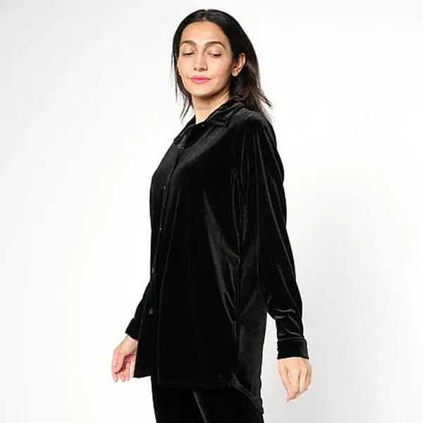 Hue Long-Sleeve Button-Down Velvet Shirt