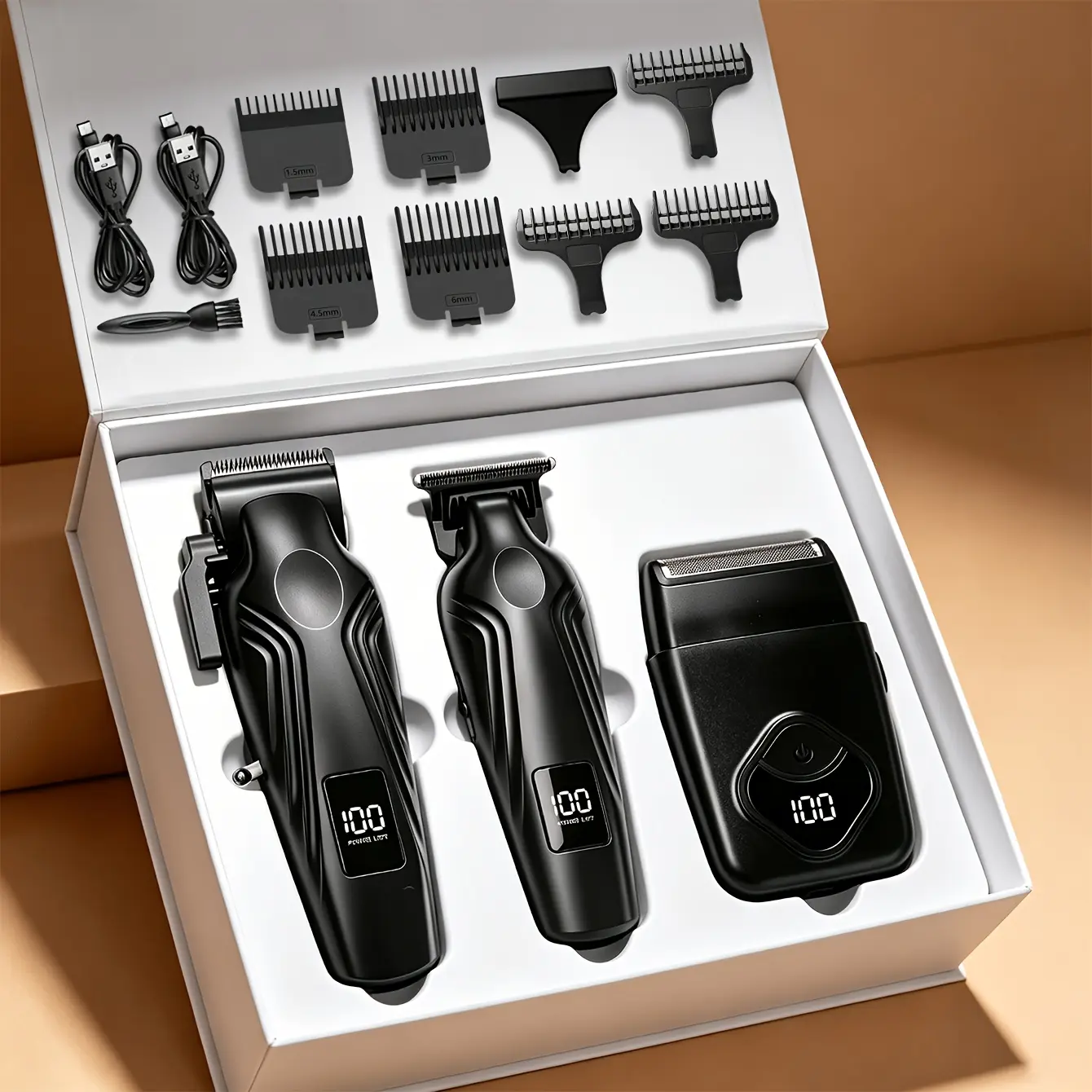 3-in-1 Men’s Grooming Kit Cordless Hair Clipper Beard Trimmer Foil Shaver Rechargeable LED Display for Home & Salon Use