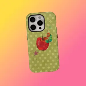 Apple Patchwork Phone Case, Retro Green Fruit Pattern Design, Twee Cottagecore Aesthetic Protective Cover, Trendy Gift