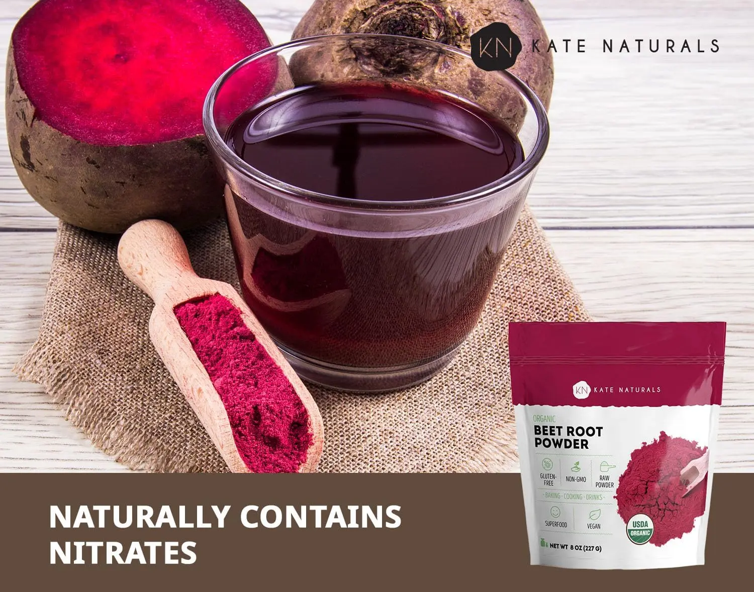 Kate Naturals Organic Beet Root Powder for Smoothies, Baking & Juice. Raw Beetroot Superfood & Natural Red Food Coloring (8oz, Non-GMO, Earthy Flavor)