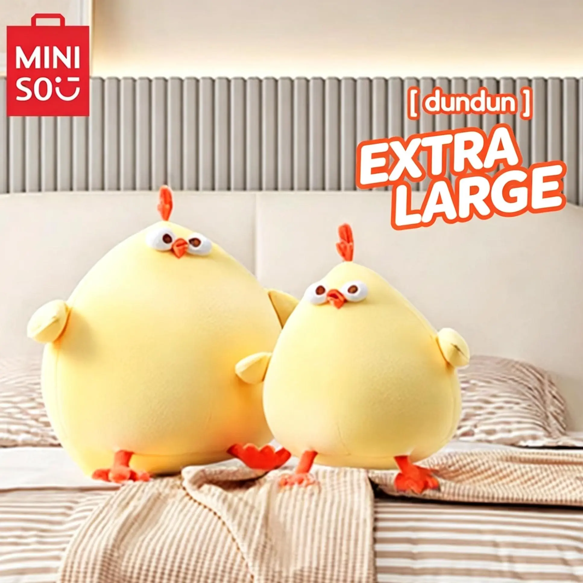 MINISO DunDun Chicken Polyester Plush Toy - Unisex Cute Kawaii Chicken-Theme Stuffed Animal Doll, Soft Collectible Gift for Animal Lovers, Back to School