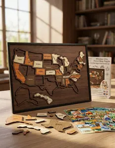 Map puzzle, wooden U.S. travel map puzzle, anniversary gift, children's geography puzzle, or perfect holiday gift for couples and families, record your journey, memory making, home decor, unique traveler gift, best Mother's Day gift outdoorfun