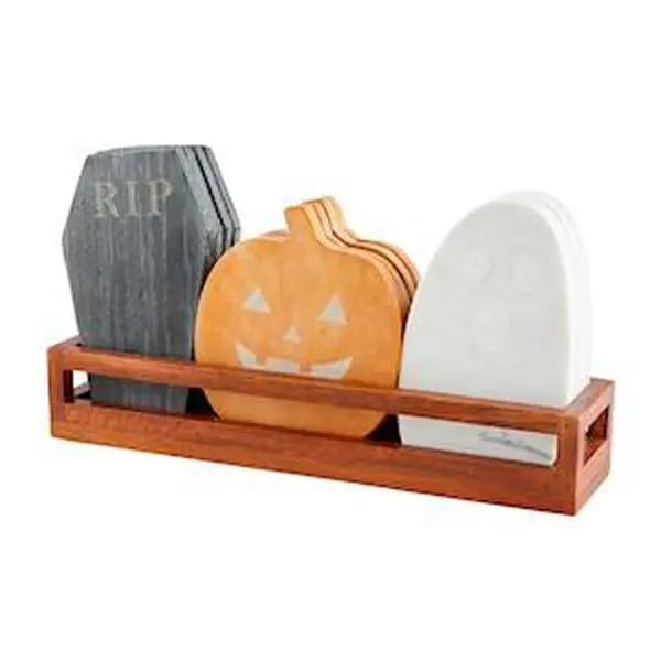 Halloween Marble Serving Board – Engraved Ghost, Coffin & Pumpkin Charcuterie Boards