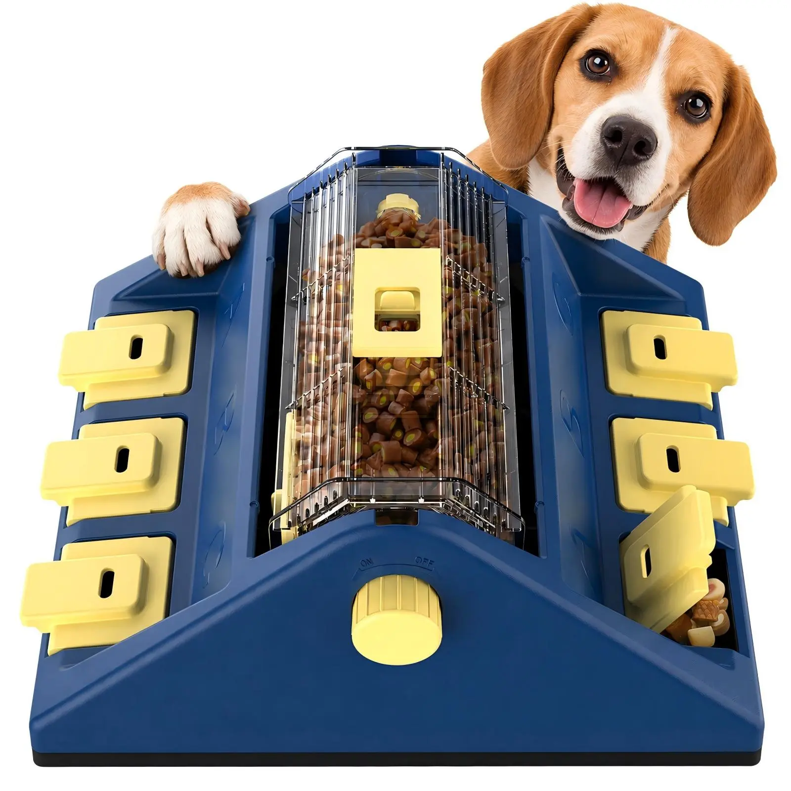 KADTC Large Dog Puzzle Toy - 2-Level Challenge Paw-Activated Rolling Treat Dispenser, Slow Feeder for Mental Stimulation, Nose-Paw Play, Switch Difficulty with Holes (Small/Medium Dogs), Nose, Paw, Or Nose-Paw Play