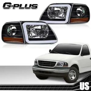 LED DRL Headlights & Corner Lights Black/Clear Fit For 97-2004 F-150 Expedition G-PLUS