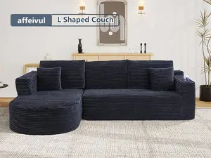 [Two packages will be shipped] Giratree 105-inch Faux Rabbit Fur Sofa, with optional left and right chaise lounges, modular design, L-shaped sectional, cloud-like comfortable modern sofa bed, deep seating design, sponge filling, no assembly required.