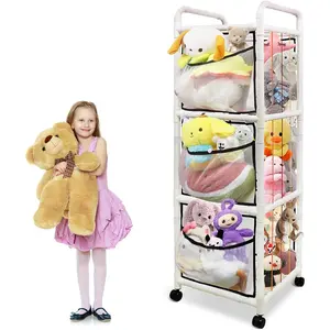 Stuffed Animal Zoo Storage, Zoo Animals Toy Holder, Large Animal Cage Organizer Soft Toy Shelf Nursery Room Ball Storage, PVC with Elastic Band and Net for Nursery Play Room Bedroom