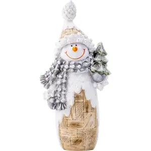 Snowman Christmas Decorations, Snowman Figurines Ornaments with LED Lights, 9.4" Resin Snowman Statues for Table Top Centerpiece Fireplace Mantle and Shelf Christmas Decor