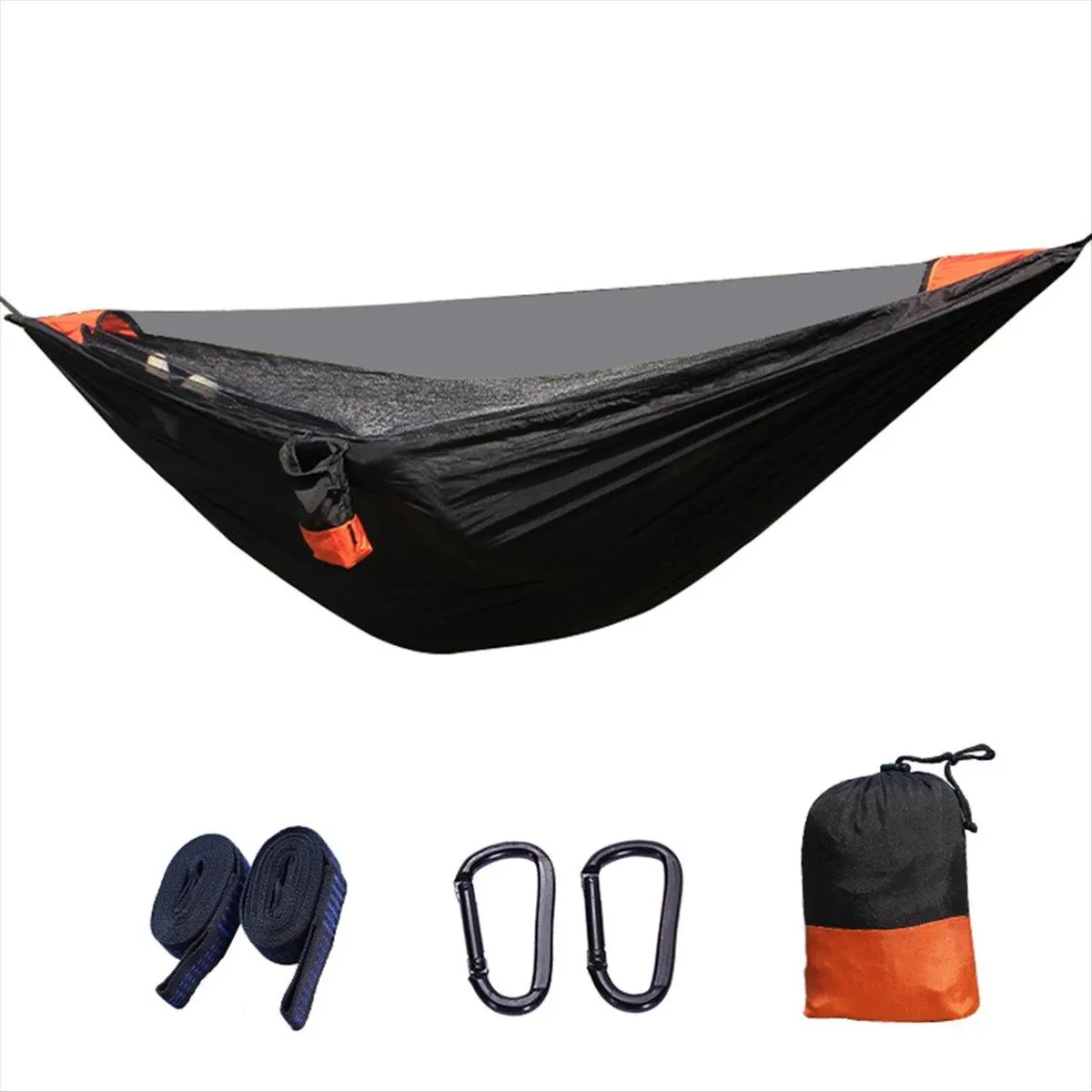Automatic Quick-Open Elastic Mosquito Net Hammock Outdoor Camping Anti-Mosquito Mesh Hammock Black + Orange