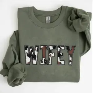 Western Wifey Sweatshirt, Cow Print Wifey Printed Classic, Women's Crew Neck 100% Cotton, Gifts For Girlfriend