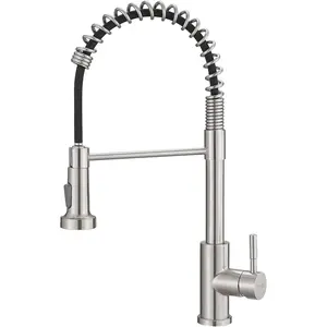 Kitchen Faucet with Pull Down Sprayer Single Hole Stainless Steel Sink Faucet, Suitable for Farmhouses, RV, Laundry Room, Outdoor, and Campers. Llave para fregadero de cocina Brushed Nickel