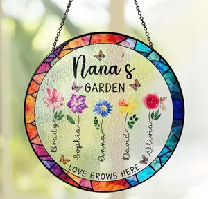 Create Your Own Nana’s Garden – Custom Stained Glass Suncatcher with Names & Flowers, Perfect Gift for Grandma & Mom, Meaningful Mother’s Day Gift