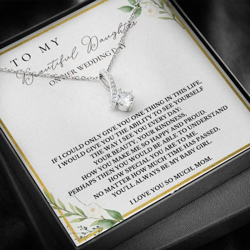 Customized Gift for Bride from mom, to My Daughter on her Wedding Day, Wedding Gift from Mother to Daughter, Bride Necklace for Wedding Day