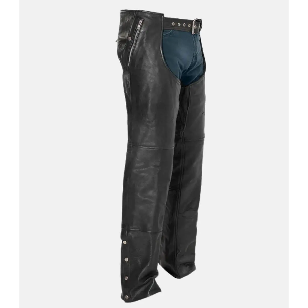 Black Biker Leather Chaps with Snap Out Liner