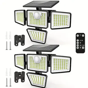 2 Packs Solar Outdoor Lights 2500LM Security 3 Heads Dimmable Spotlights 3 Modes IP65 Waterproof for Outdoor Security US