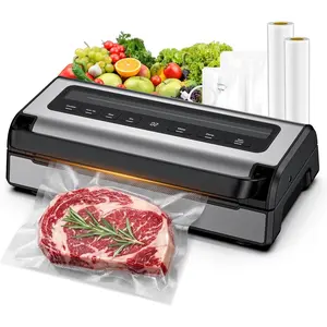 Automatic  Vacuum Sealer Machine | 180W Kitchen Vacuum Sealer for Dry, Moist & Canister Sealing | Hands-Free Suction Base, Built-in  & Storage | Complete Set with 2 Rolls & 10 Bags