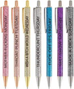 Letter Pattern Glitter Ballpoint Pen Set, 7 Set/Count Fun Monday to Sunday Pen Set, Offiice Supplies, Funny Gift For Classmate/ Friend
