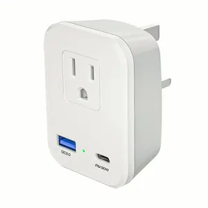 Type G UK Plug Power Adapter, Portable Travel Adapter for US devices to UK, Hong Kong etc.  1 AC Outlet with 2 USB Port for electronics Charging