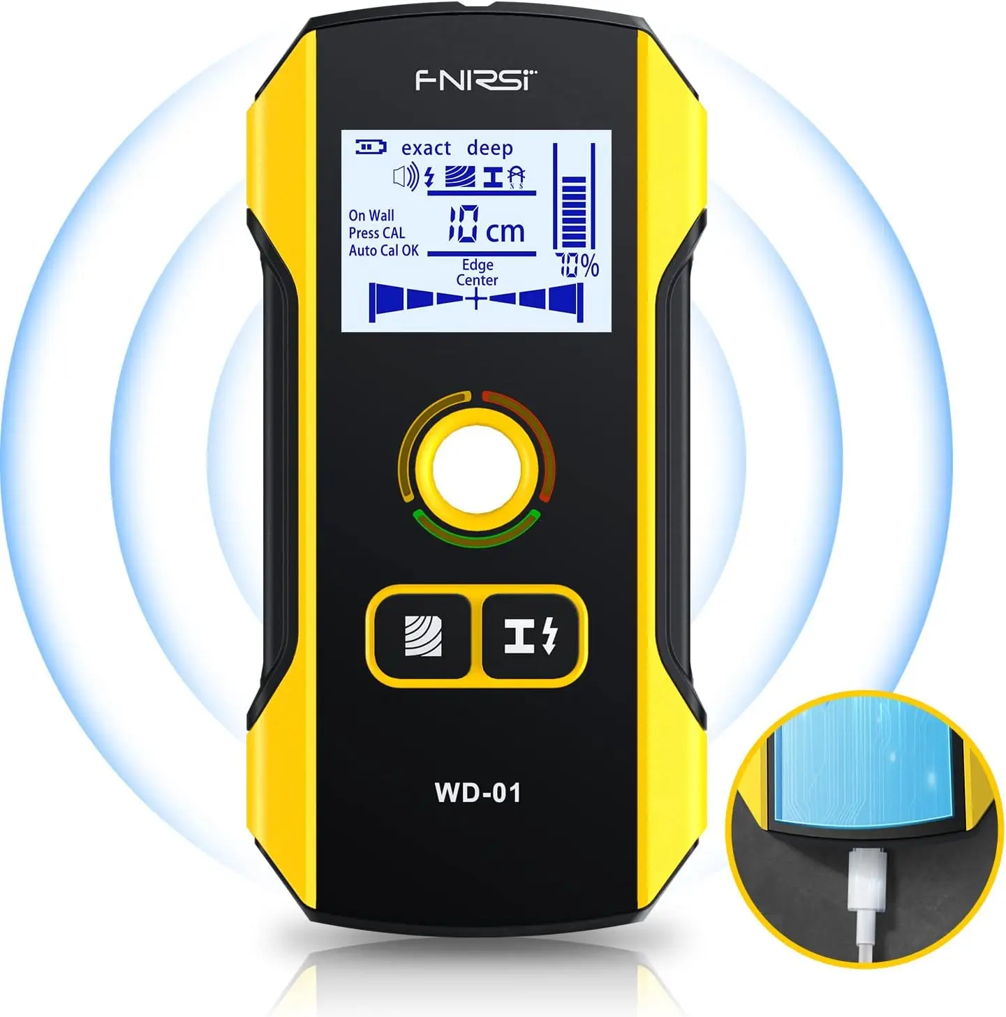 FNIRSI WD-01 Metal Detector Wall Scanner with Newly Designed Positioning Hole for AC Live Cable Wires Metal Wood Stud Find