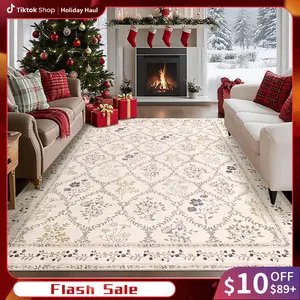 YIHOUSE Christmas Cozy Gift Rug Red Snowflake & Floral Soft Non-slip Waterproof Machine Washable Festive Home Decor for Living Rooms & Bedrooms