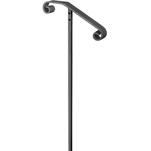 Single Post Handrail System in Wrought Iron, Post Mount Step Grab Rail for Ground Installation, Long Post Fits One Or Two Steps, Outdoor Porch Deck Staircase Railing, Gray Finish, Rust Resistant, Easy Assembly, Weatherproof