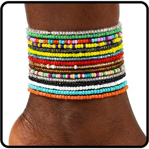 Beads Anklet 18 count Boho Beaded Ankle Bracelet Elastic Bead Foot Chain  for Women (Colours)