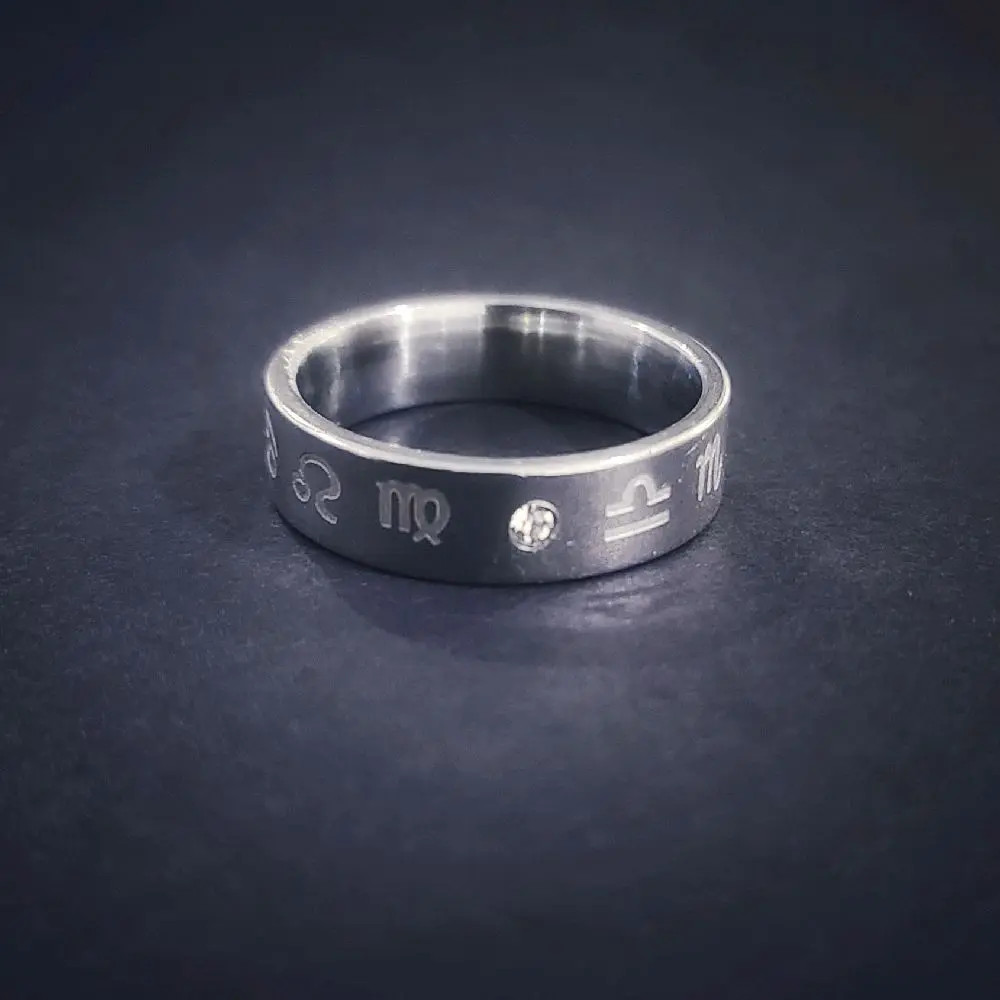 Stainless Steel Zodiac Symbol Ring - Silver
