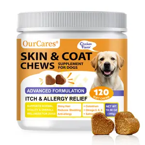 OurCares Dog skin and hair chewable tablets, daily hair and anti-allergy chewable tablets for dogs, relieve itching and hair chewable pet snacks for dogs
