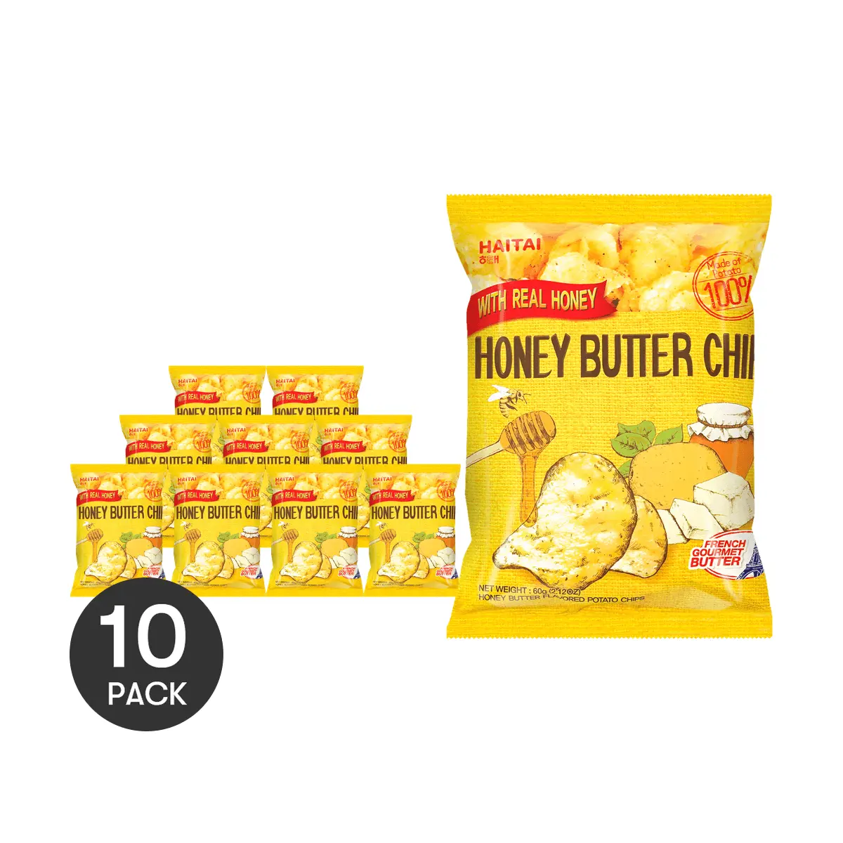 10Packs Haitai Korean Honey Butter Potato Chips, 2.11oz/Pack 10Packs Haitai Korean Honey Butter Potato Chips, 2.11oz/Pack