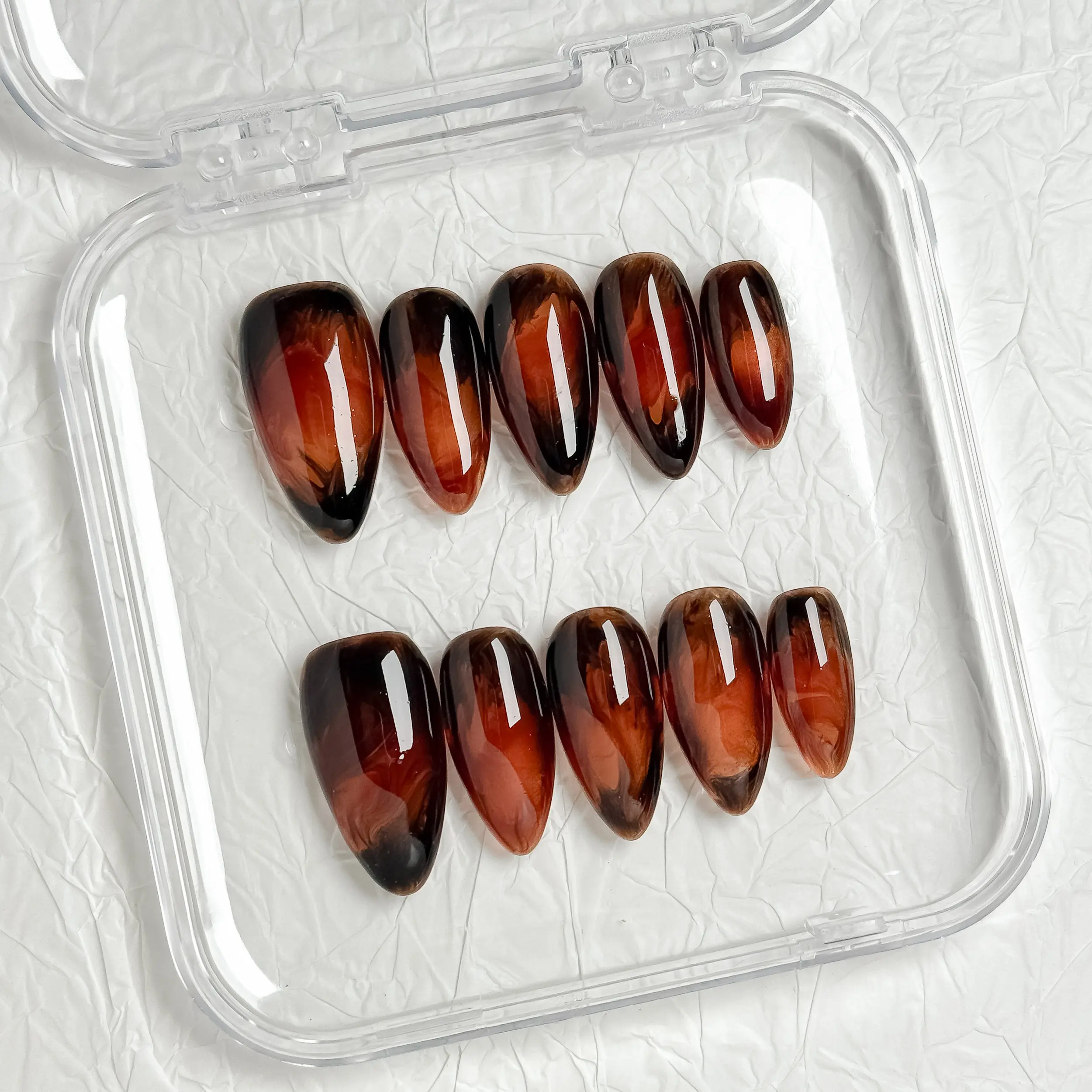 NailPopz AMBER VEIL - 100% Handmade 3D Press-On Nails | Durable, Reusable, and Salon-Grade Finish