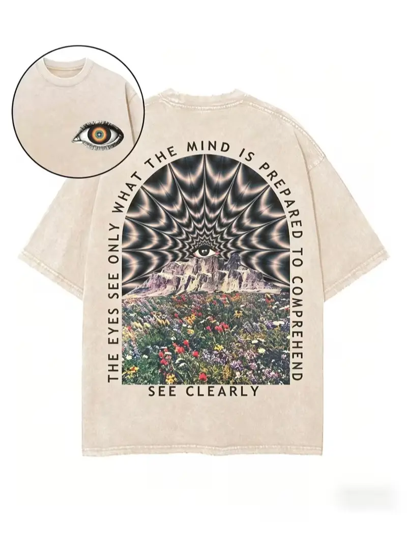 Vintage Washed "The Eyes See solely The Soul" Double-Sided Graphic Tee | High Quality Pure Washed Retro Cotton Short Sleeve Top, Perfect Gift for Mother's Day, Father's Day, Independence Day, Versatile Fun Streetwear for Men Women