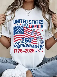 The 250 Anniversary of the Founding of the United States (1776-2026) Patriotic T-shirt Printed with the American Flag and the Statue of Liberty to Celebrate Independence Day