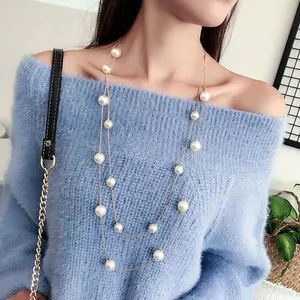 New Long Double Layer Simulated Pearl Necklace Women Sweater Chain  Female Collares Statement Jewlery Gifts