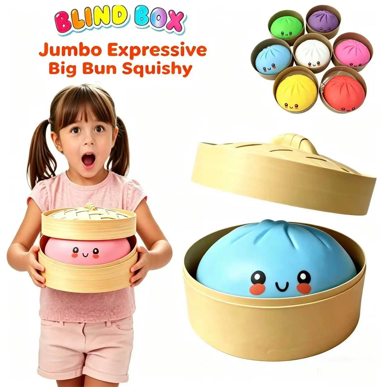 Jumbo Expressive Big Dumpling Squishy (10.6 inch)- Blind Box, Mysecret BunFidget Toy, Soft TPR Material, Stress Relief, Unboxing Surprise,Random Style per Pack.Valentine's Day and Easter gifts, suitablefor children to exchange gifts