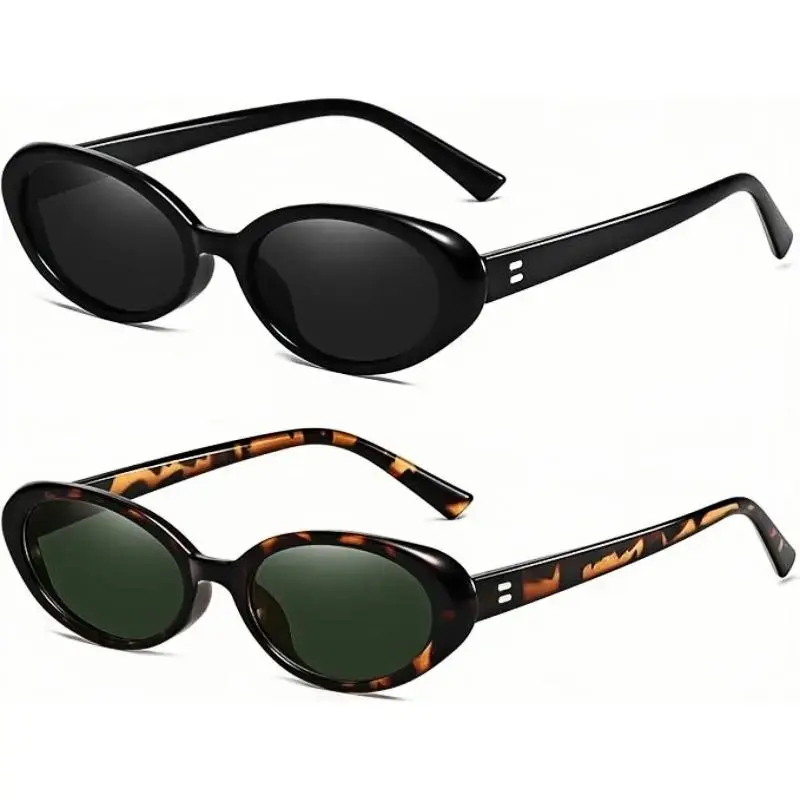 2PCS Retro Oval Sunglasses for Women Men, 90s Vintage Small Oval Frames UV400 Protection Fashion Shades, Classic Y2K Style Sunglasses for Driving, Travel, Beach & Everyday Streetwear tiktokshopbacktoschool