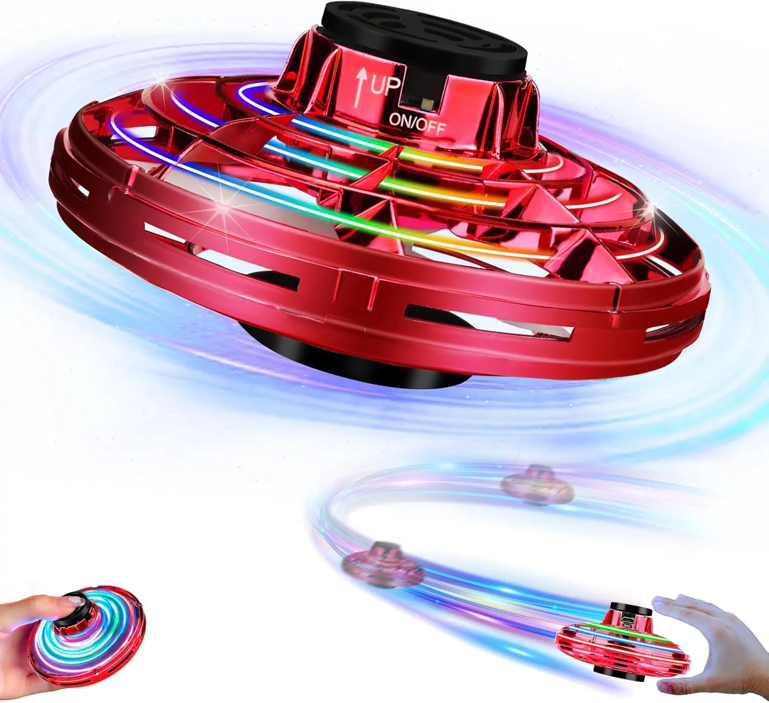 Flying UFO Toy with LED Lights, Hand Controlled Mini Drone Spinner, USB Rechargeable Hovering Ball with 360° Rotation for Kids & Interactive Indoor Outdoor Gift