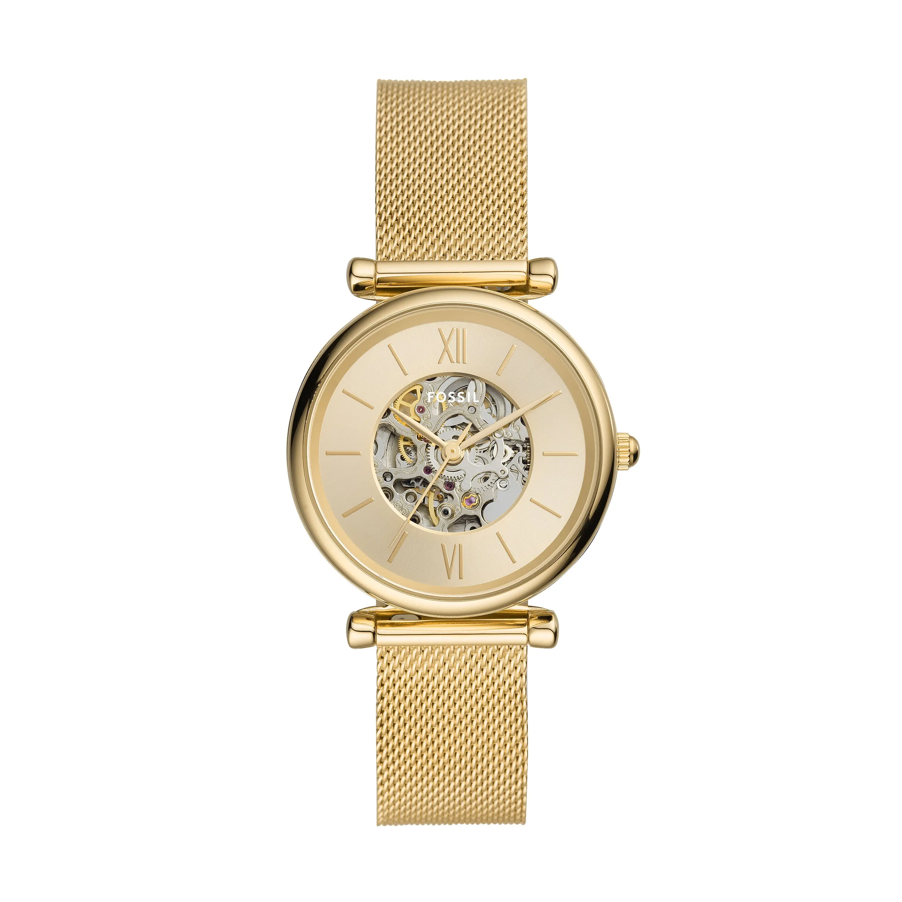 Fossil Women's Carlie 35mm Automatic, Gold-Tone Stainless Steel Mesh Watch