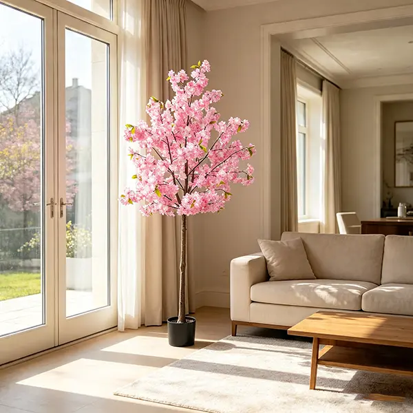 63 Inch Artificial Cherry Blossom Tree, Pink Faux Cherry Tree with Pot, Realistic Silk Flower Tree for Wedding Party Home Indoor Outdoor Decor