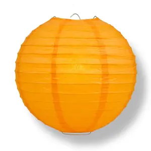 16" Orange Round Paper Lantern, Even Ribbing, Chinese Hanging Wedding & Party Decoration