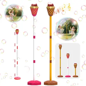 Simulated Torch Bubble Machine with 1 Bottle 100ML Bubble Liquid, Adjustable Height, Light Sound Effect, Handheld Standing Dual Use