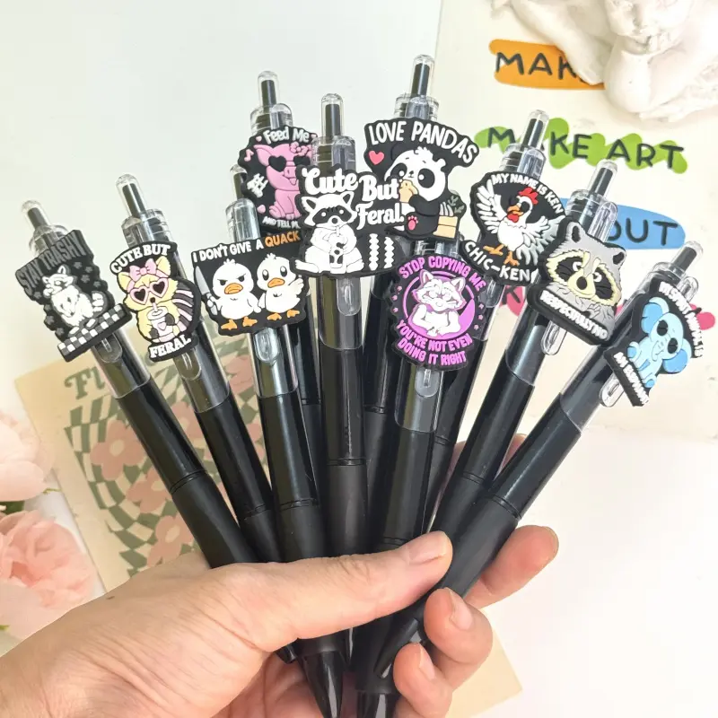 30/50Pcs Rebel Cute Pet Series Press-action gender-neutral pen, multi-pattern animal + funny slogan smooth signature ballpoint pen (15/25 pen + 15/25 refill) Pen Set Unique Pens, Stationery Writing Tools