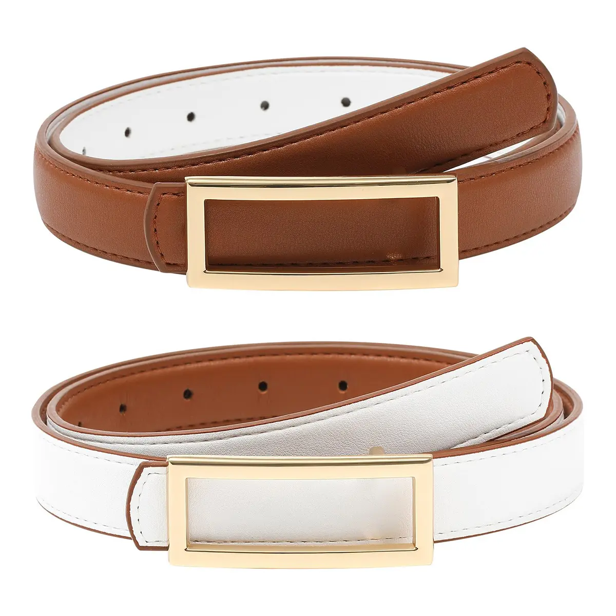 AWAYTR Women Reversible Leather Belt Two-in-One Ladies Fashion Skinny Belts for Jeans Dress with Golden Buckle TikTokShopBlackFriday