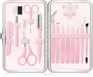 Eyebrow Kit, 17 in 1 Tweezers for Women Facial Hair, Hair Scissors with Comb, Eyebrow mmer, Brow Brushes, Hair Tools Travel B, Professional Grooming Tweezer Set