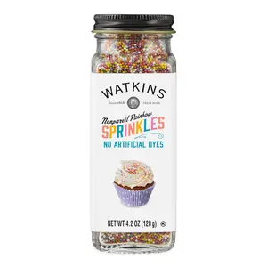 Watkins Gourmet Decorating Sprinkles Rainbow Nonpareils 4.2 Oz Jar No Artificial Dyes Easy Dispensing for Desserts Holiday Variety Vibrant printed Multi-Color sprinkles Set