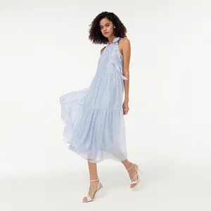 Women Halter Maxi Dress With Detachable Flower