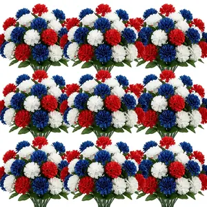4 Bunches of July 4th Patriotic Themed Artificial Red, White, and Blue Carnation Bouquets, Commemorative Artificial Flowers, Suitable for Independence Day, Memorial Day, Tabletop Arrangements, and Floral Decorations