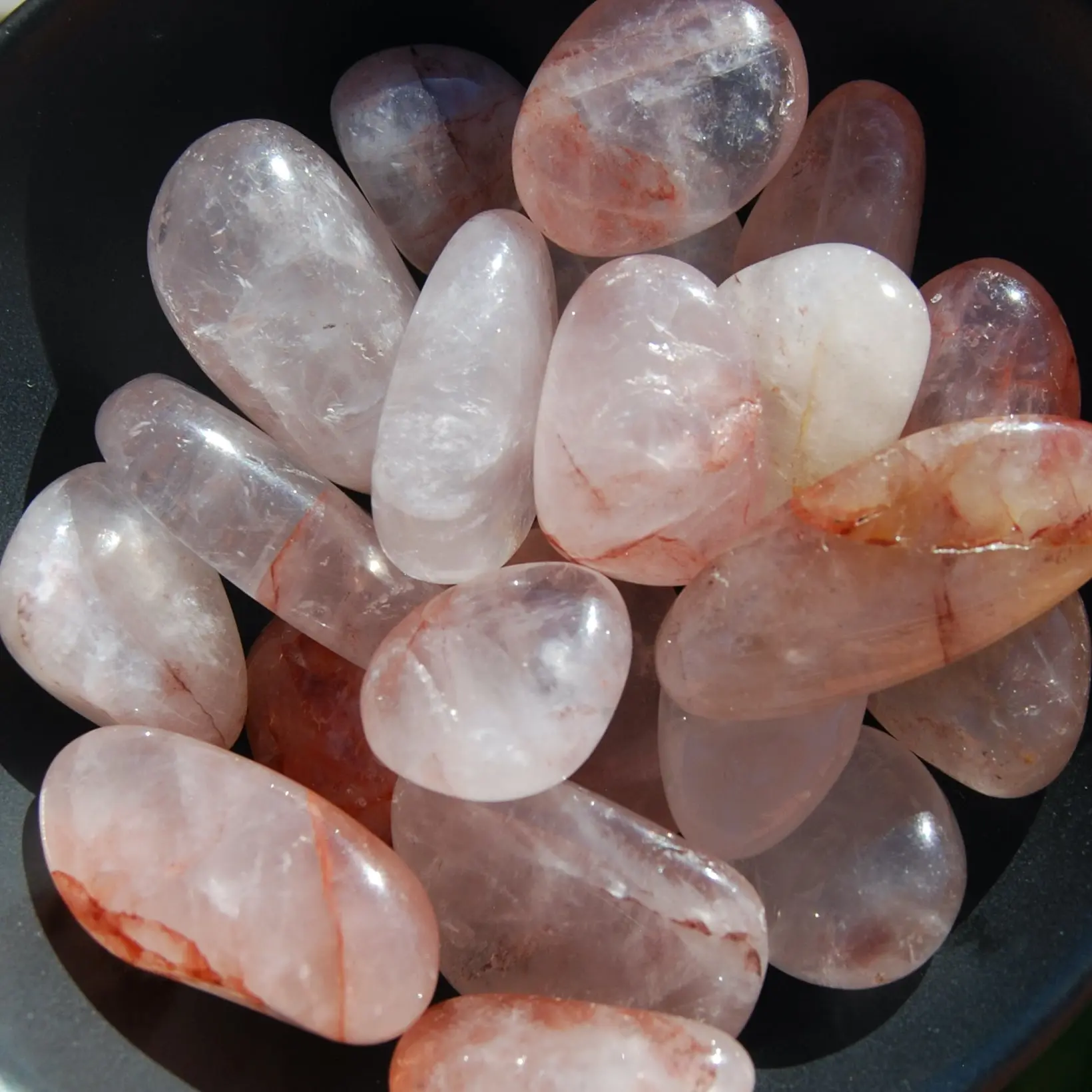 Hematoid Quartz Crystal Tumbled Stones, Natural Red Fire Quartz Crystals, Madagascar